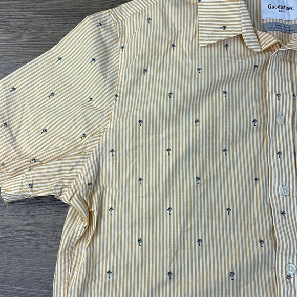 Goodfellow & Co Men’s Yellow White Striped Palm Tree Slim Fit Northrop Shirt, Lg - Picture 3 of 8